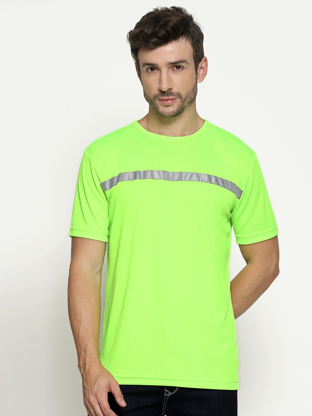Buy PAUSE SPORT Men Fluorescent Green Slim Fit T Shirt - Tshirts for ...