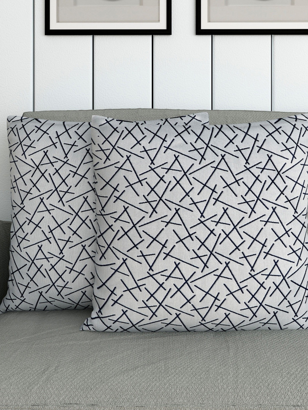 Buy Home Centre Off White & Blue Set Of 2 Geometric Square Cushion