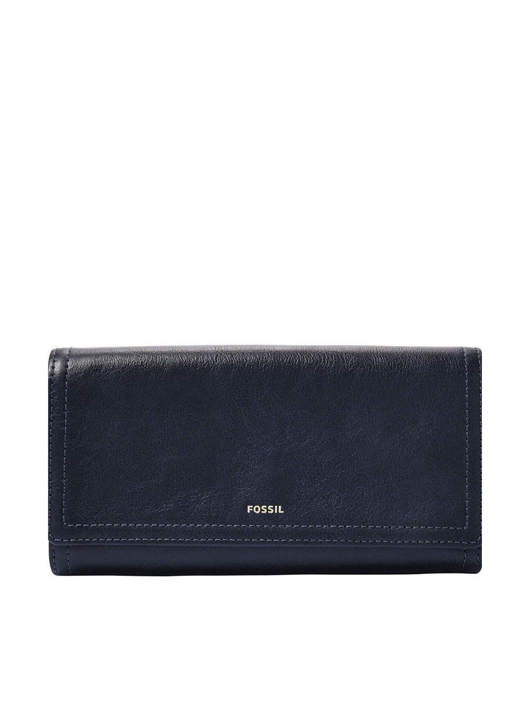 Buy Fossil Women Navy Blue Solid Leather Three Fold Wallet Wallets