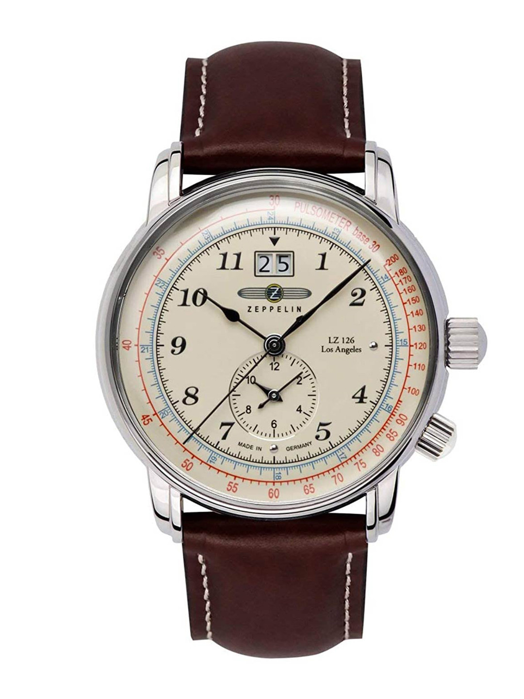 Buy ZEPPELIN Men Beige Embellished Dial & Brown Leather Textured Straps