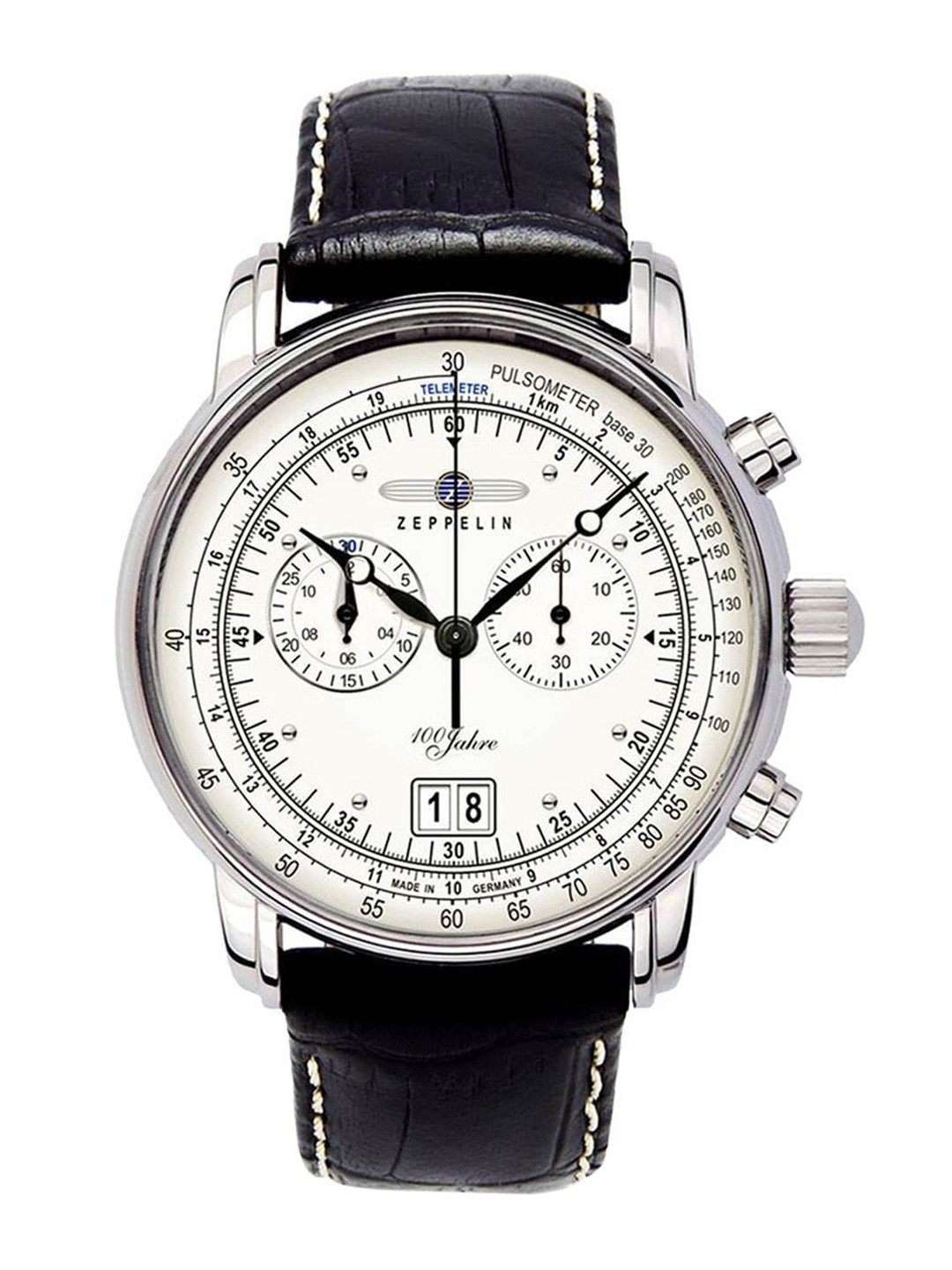 Buy ZEPPELIN Men White Printed Dial & Black Leather Textured Straps