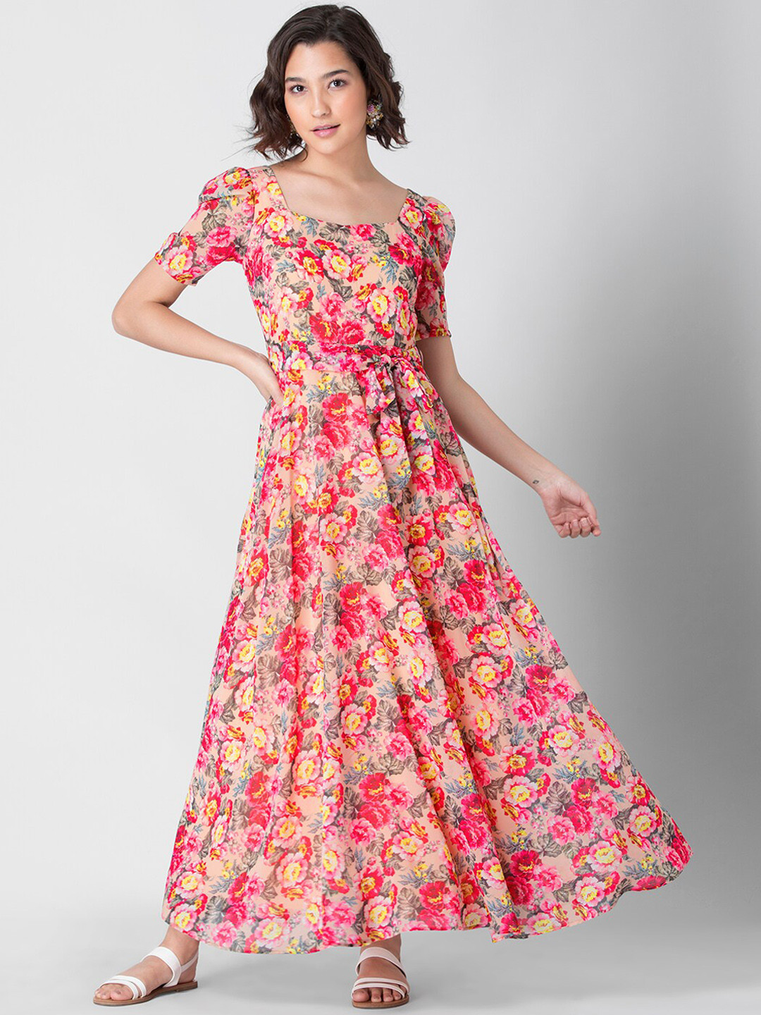 Buy FabAlley Beige Floral Maxi Dress Dresses for Women