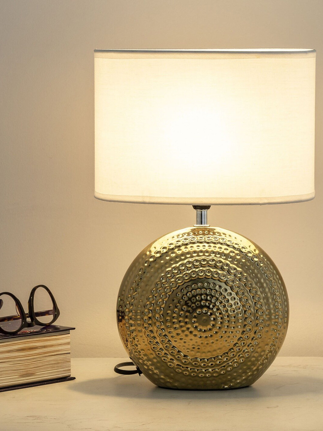 Buy Home Centre Gold & Cream Coloured Textured Contemporary Table Lamp