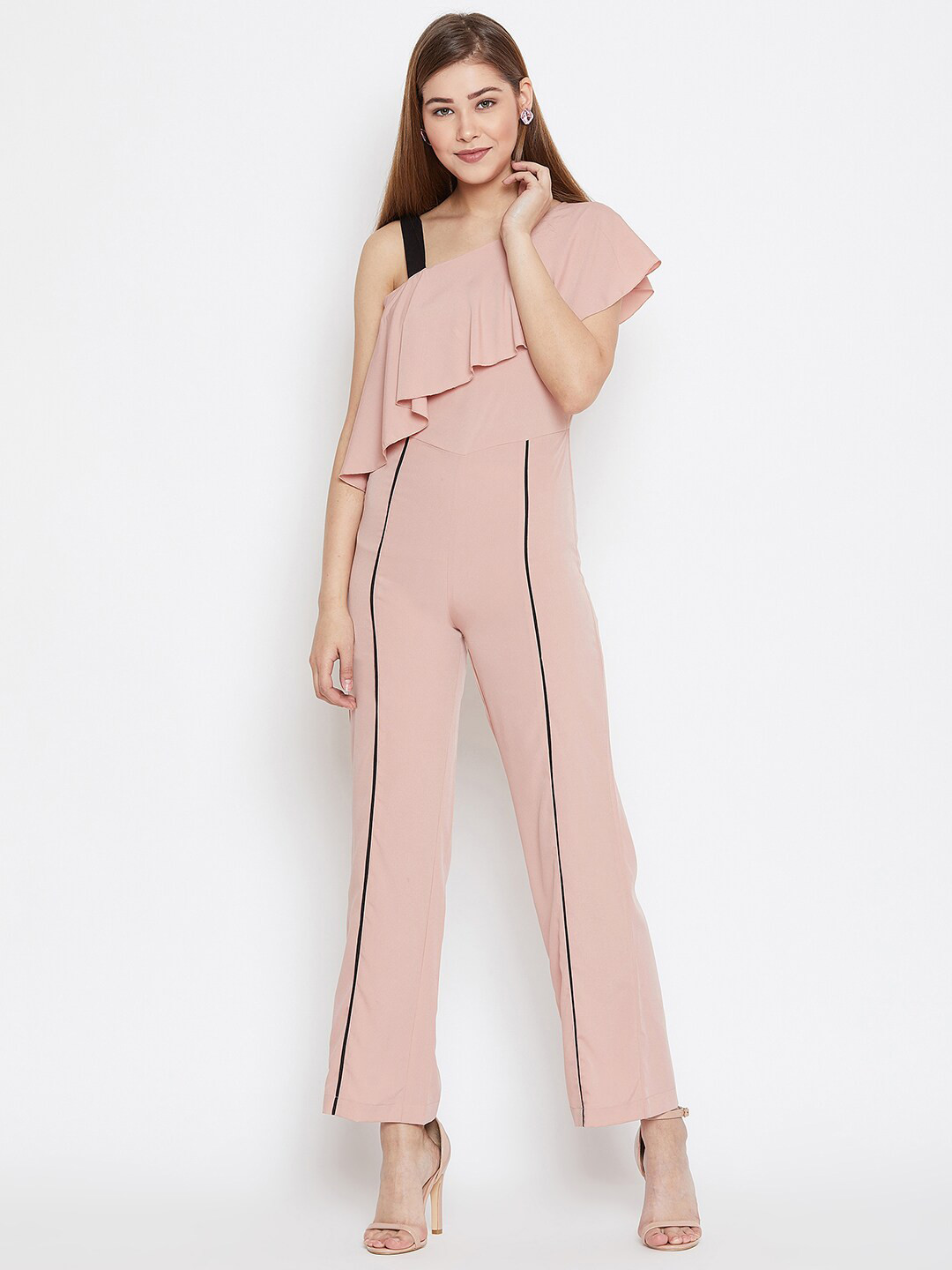 Buy PANIT Pink Basic Jumpsuit With Ruffles Jumpsuit for Women