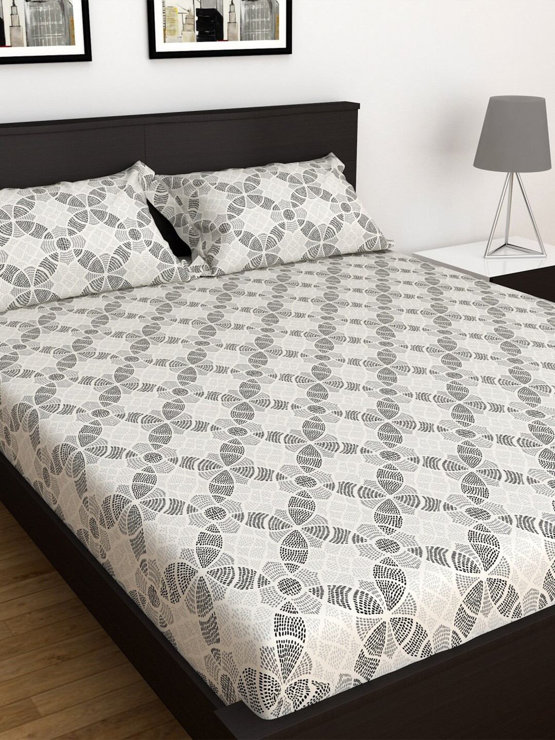 Buy Home Centre Elements Printed 3 Piece King Size Fitted Bedsheet Set