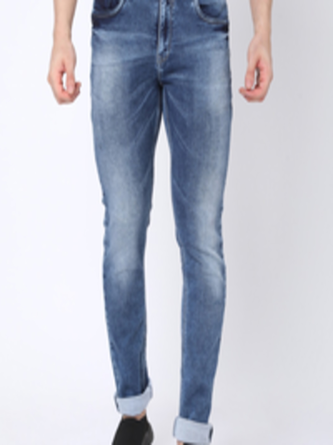 Buy Rex Straut Jeans Men Blue Slim Fit Low Distress Heavy Fade Jeans ...