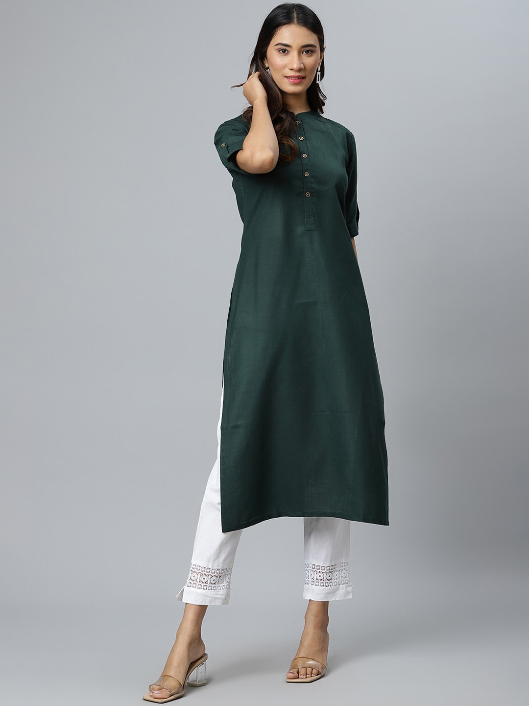 Buy Gerua By Libas Women Green Pathani Kurta - Kurtas for Women ...