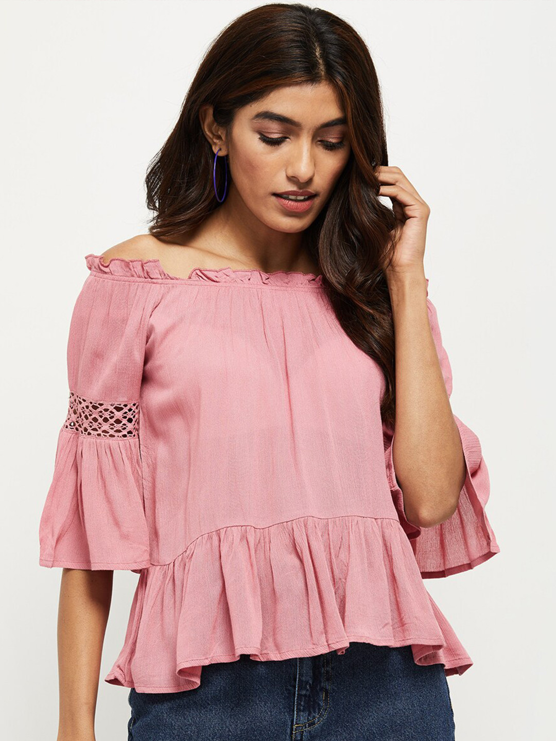 Buy Max Pink Off Shoulder Bardot Top Tops for Women 14543806 Myntra