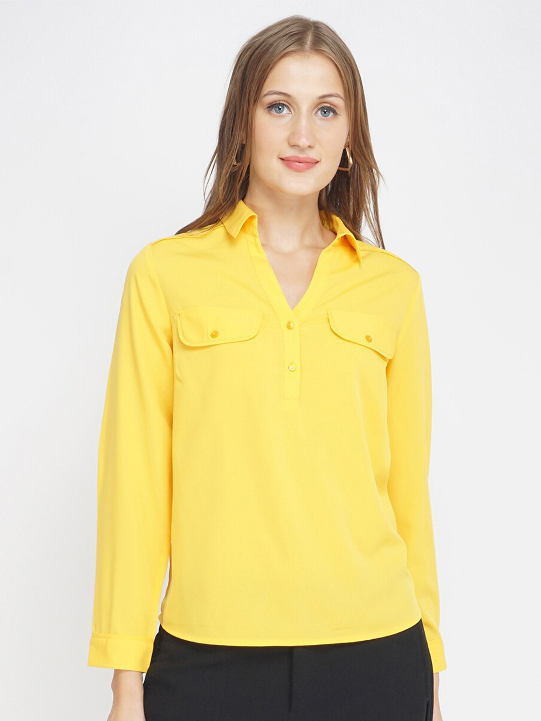 Buy Oxolloxo Women Yellow Shirt Style Top Tops for Women 14557334