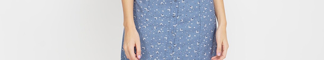 Buy Oxolloxo Blue Floral Satin Shirt Midi Dress - Dresses for Women ...