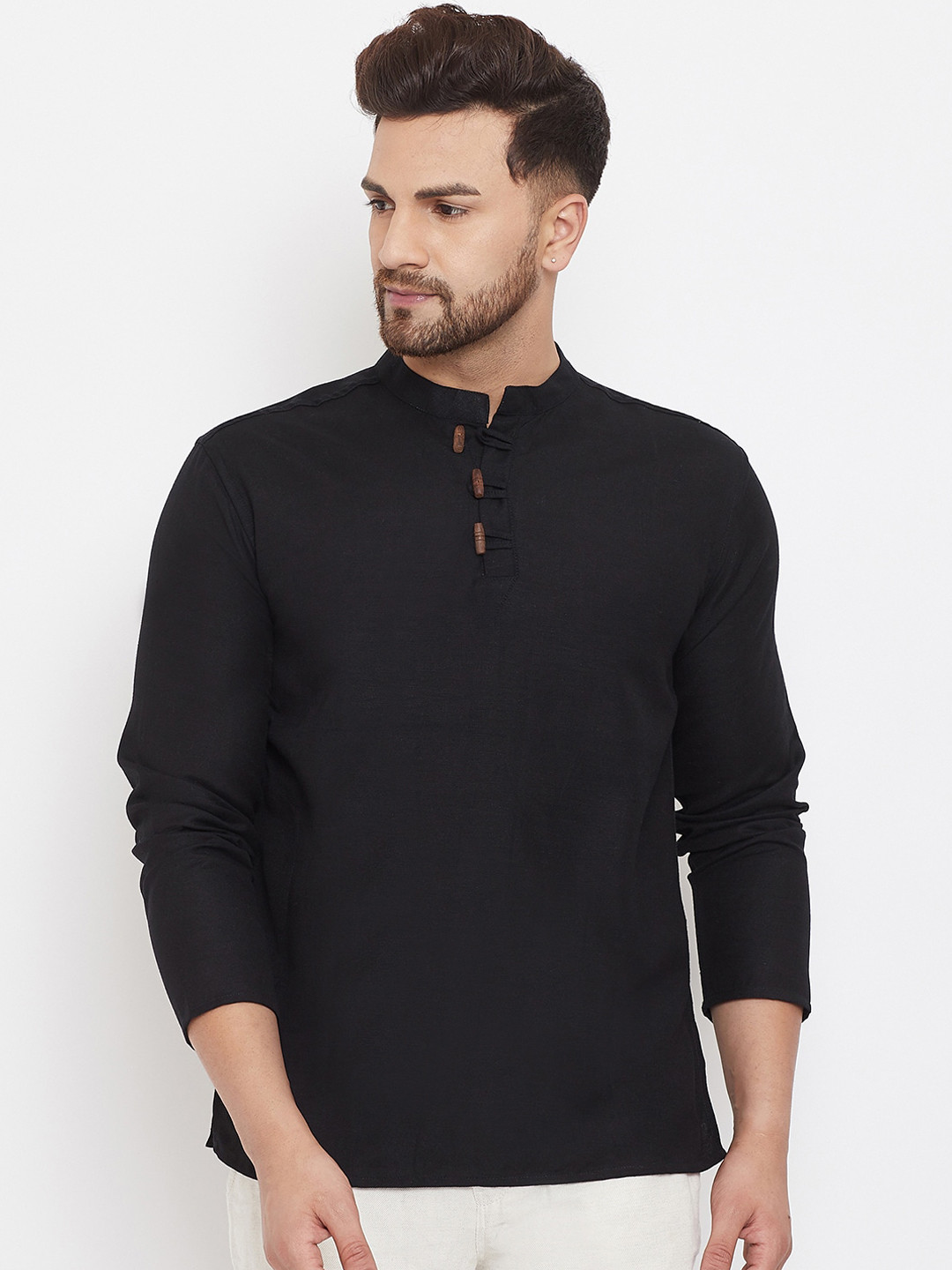 Buy Even Men Black Mandarin Collar Dobby Cotton Kurta Kurtas for Men 14552522 Myntra