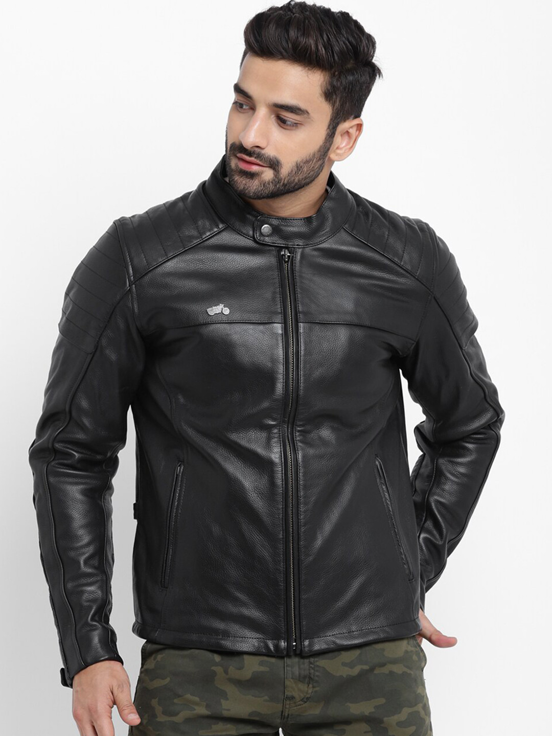 Buy Royal Enfield Leather Black Racer Jacket 2XL Jackets for Men