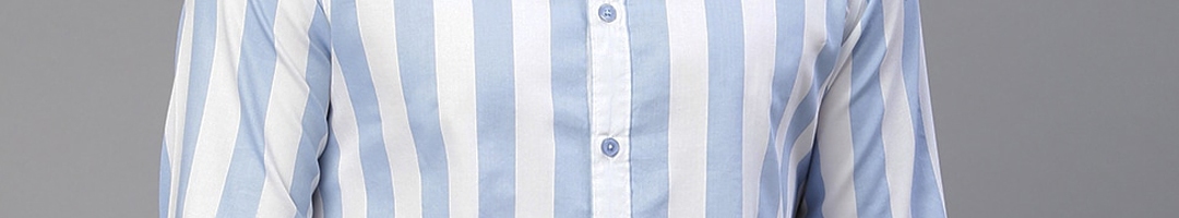 Buy Dennis Lingo Men Blue & White Striped Slim Fit Casual Shirt ...