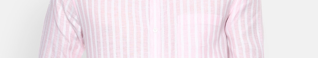 Buy Louis Philippe Men Pink Slim Fit White Vertical Stripes Formal ...