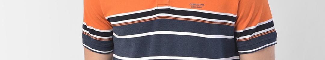 Buy COBB Men Blue & Orange Striped Polo Collar T Shirt - Tshirts for ...