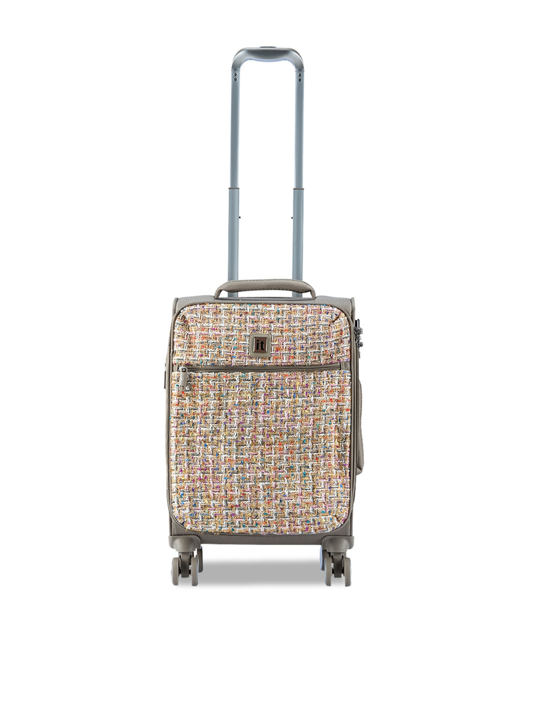 Buy IT Luggage Grey & Pink Printed Soft Sided Cabin Trolley Suitcase