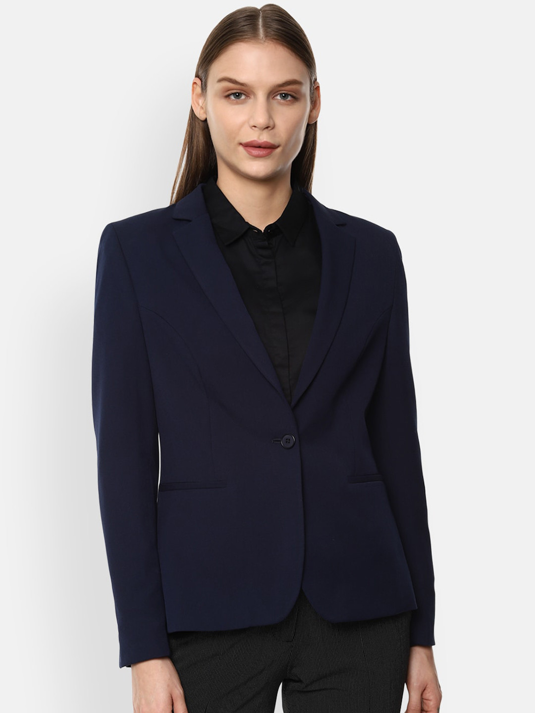 Buy Van Heusen Woman Women Navy Blue Solid Single Breasted Formal