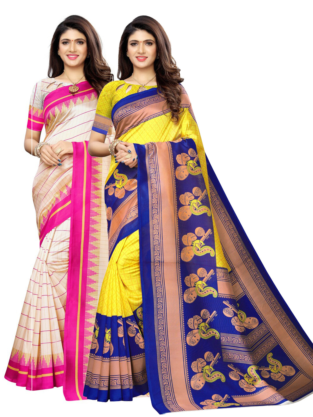 Buy KALINI Pack Of 2 Cream Yellow Saree Sarees For Women 14577118 Myntra