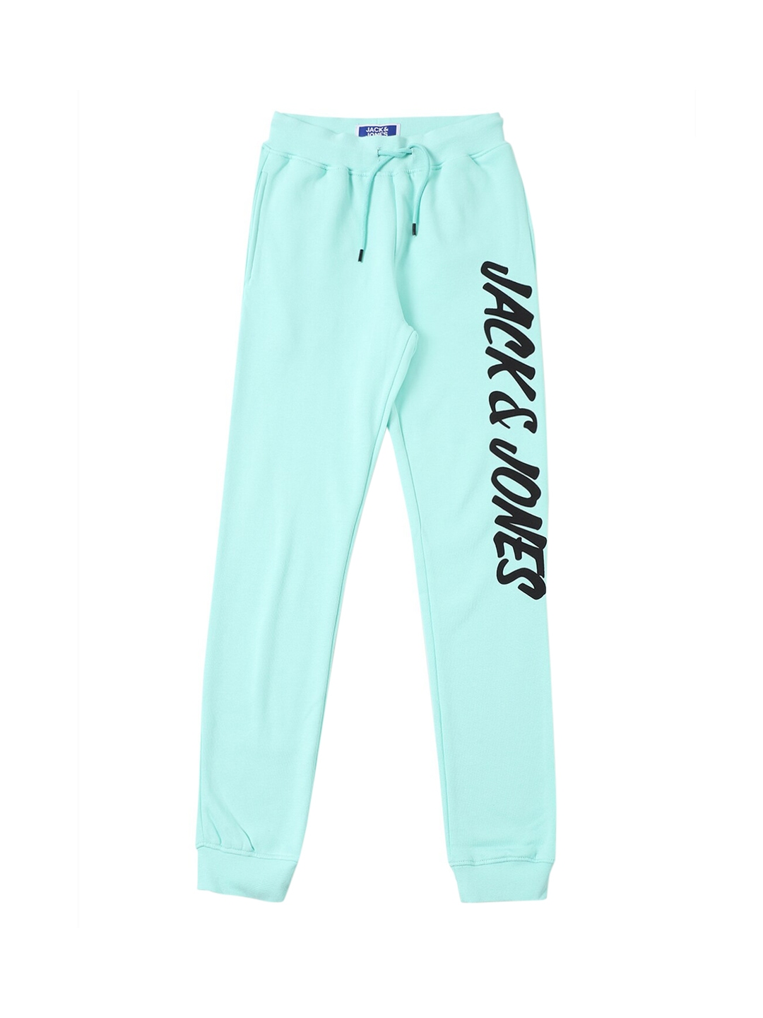 Buy Jack & Jones Boys Turquoise Green Mid Rise Cotton Joggers Trousers ...