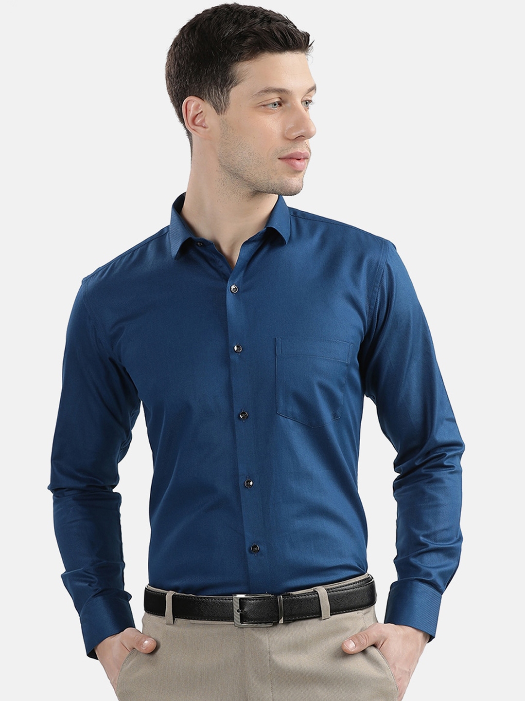 men blue formal shirt