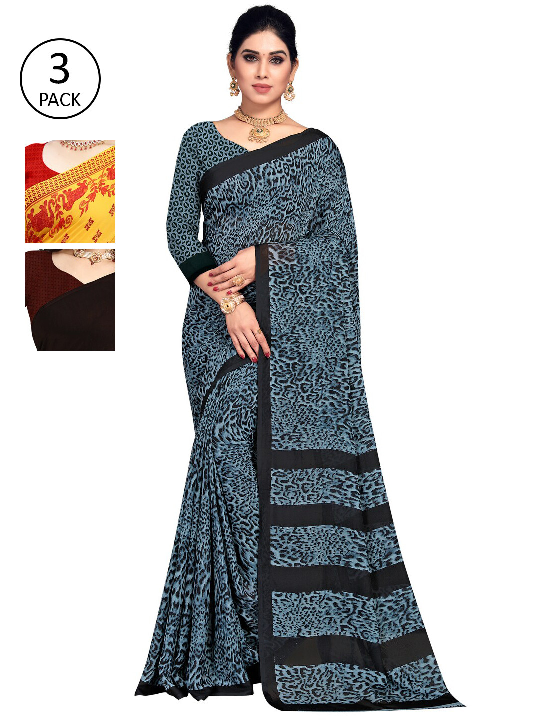 Buy KALINI Yellow Red Ethnic Motifs Pack Of 3 Saree Sarees For Women 14580652 Myntra