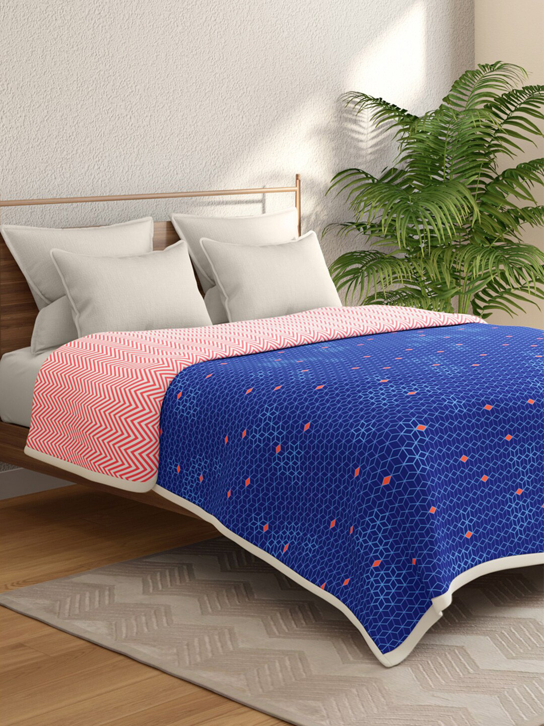 Buy Portico New York Blue & Red Geometric AC Room 120 GSM Double Bed