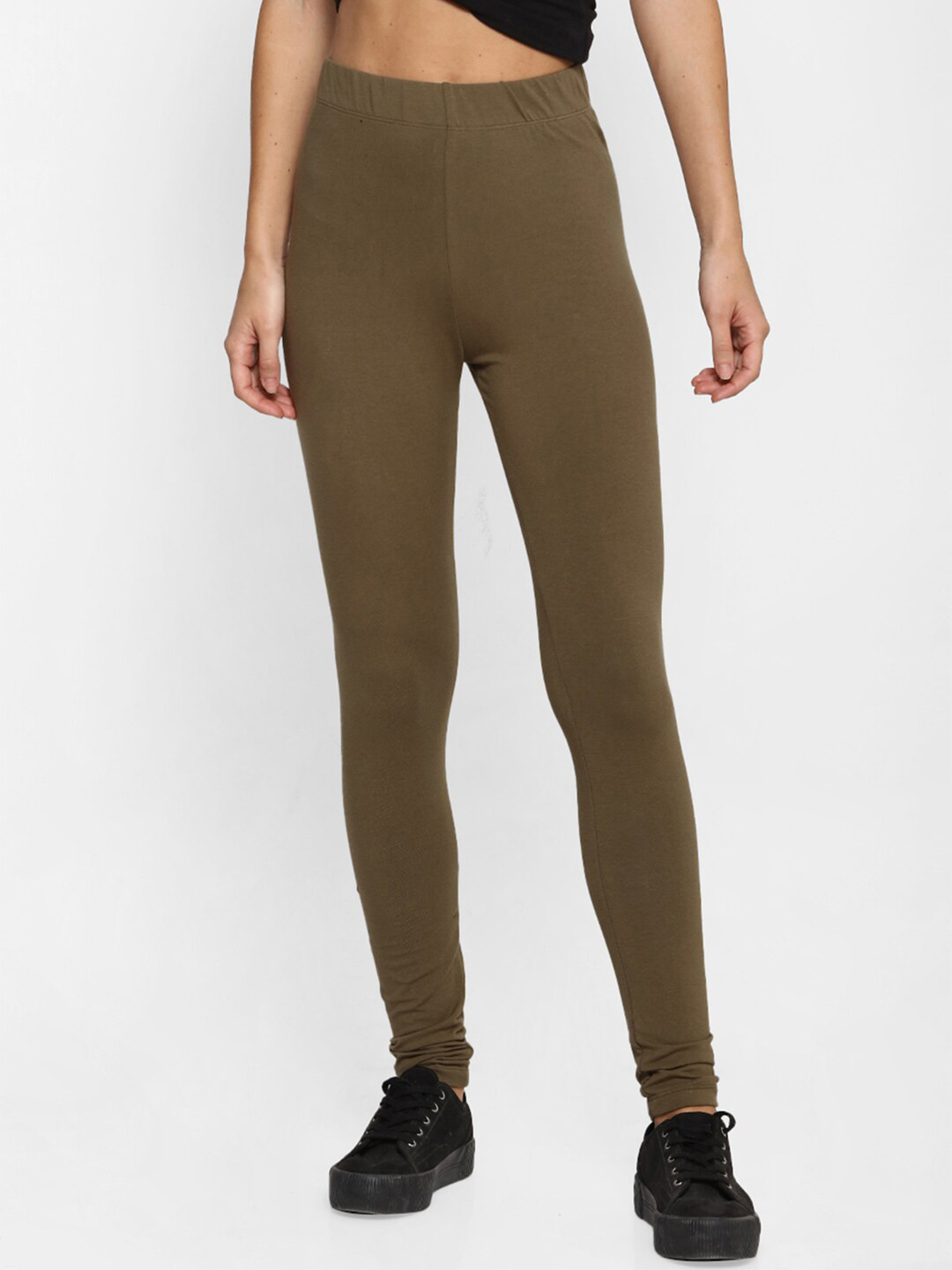 Buy FOREVER 21 Women Olive Green Solid Ankle Length Leggings Leggings
