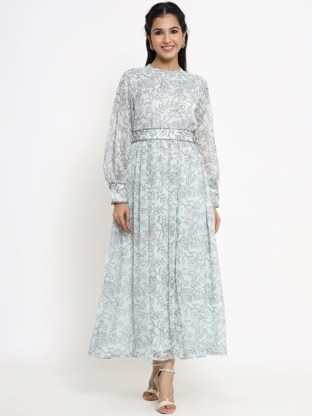 Buy Juniper Sea Green & White Floral Chiffon Maxi Dress - Dresses for ...