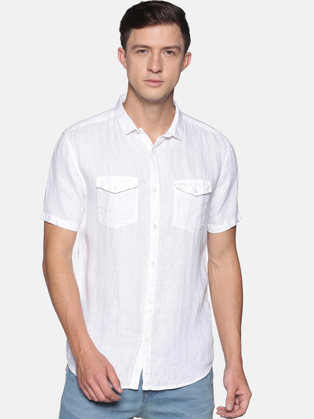 Buy SHOWOFF Men White Linen Slim Fit Solid Casual Shirt - Shirts for ...