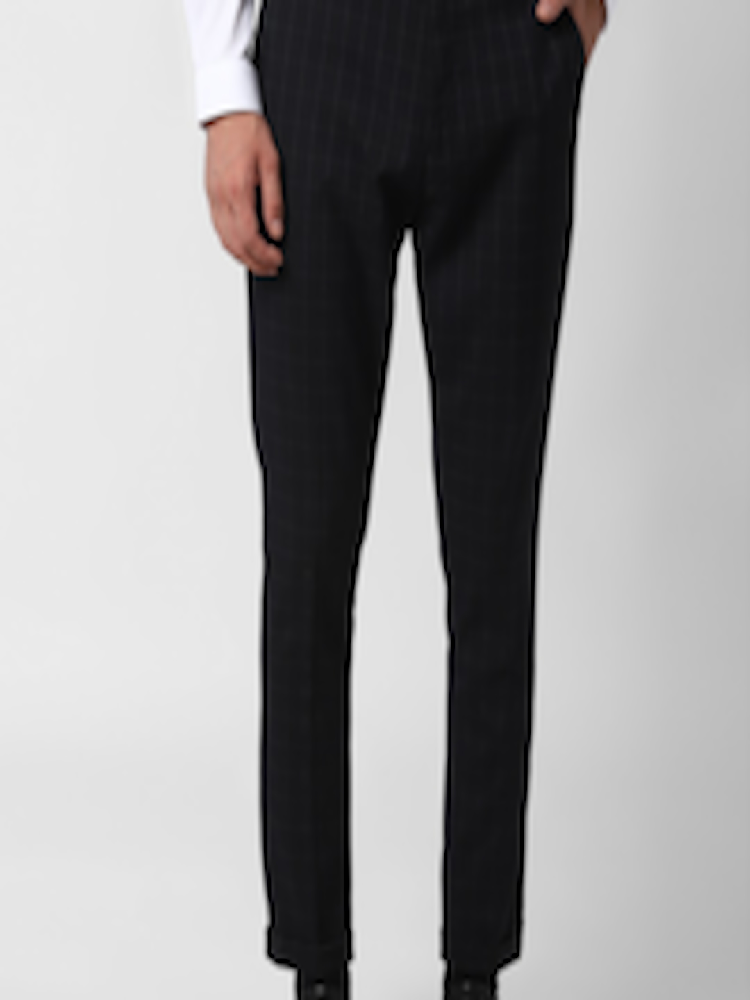 Buy Peter England Men Black Checked Formal Trousers - Trousers for Men ...