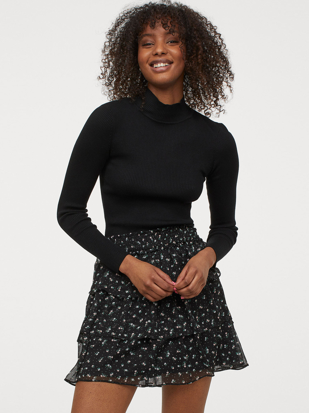 Buy H&M Women Black & White Printed Tiered Skirt Skirts for Women