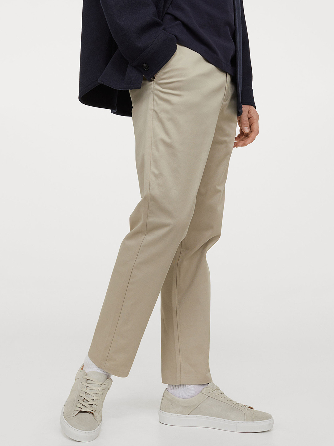 Buy H&M Men Beige Slim Fit Cropped Chinos Trousers for Men 14619934