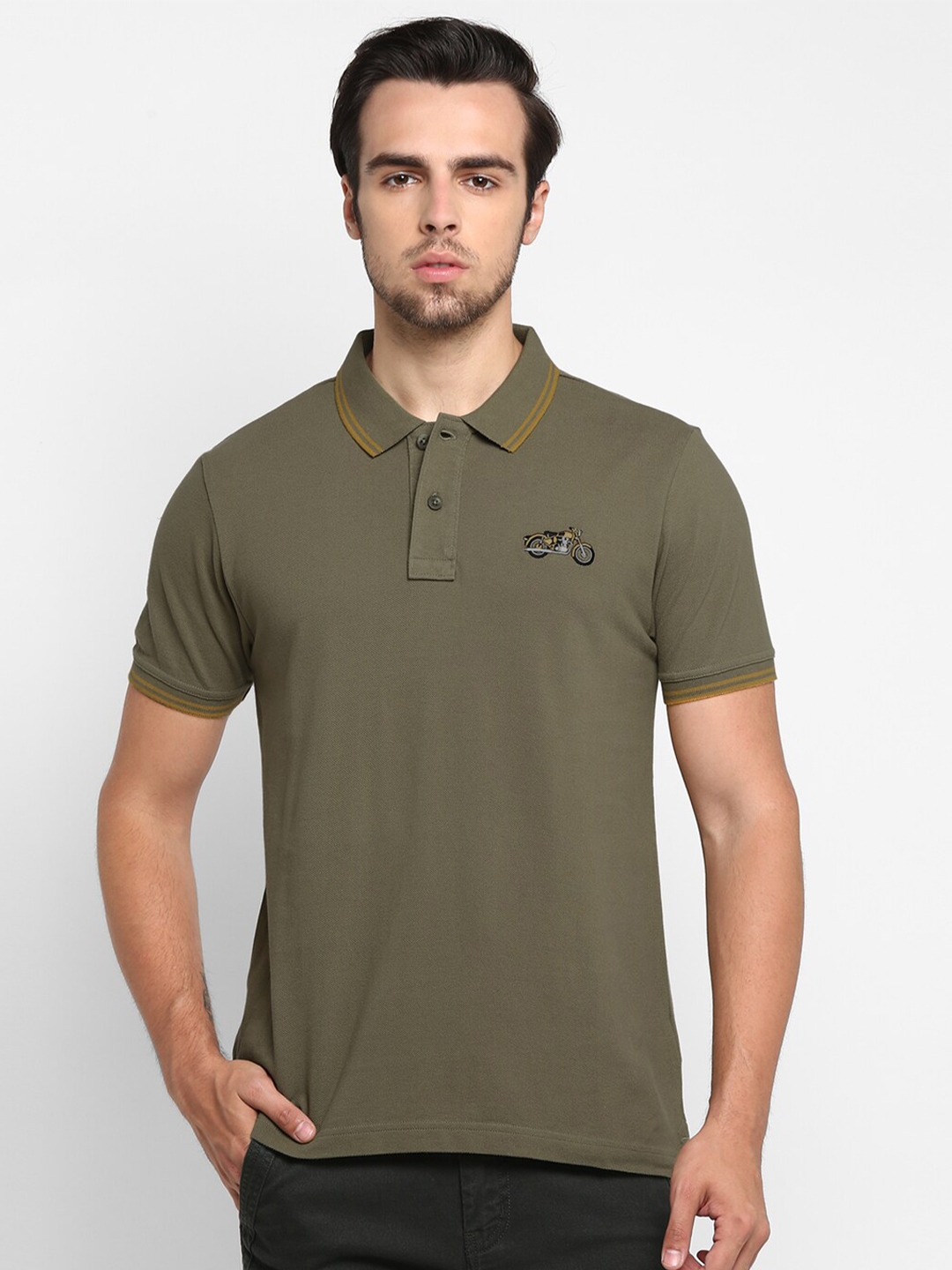 Buy Royal Enfield Men Olive Green Polo Collar T Shirt - Tshirts for Men ...