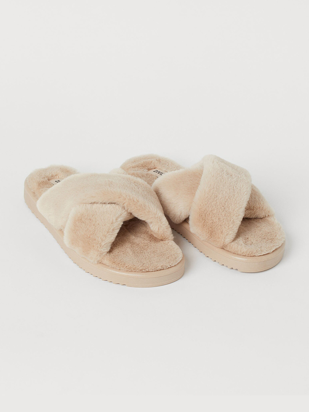 Buy H&M Women Beige Faux Fur Slides - Flip Flops for Women 14619570 | Myntra