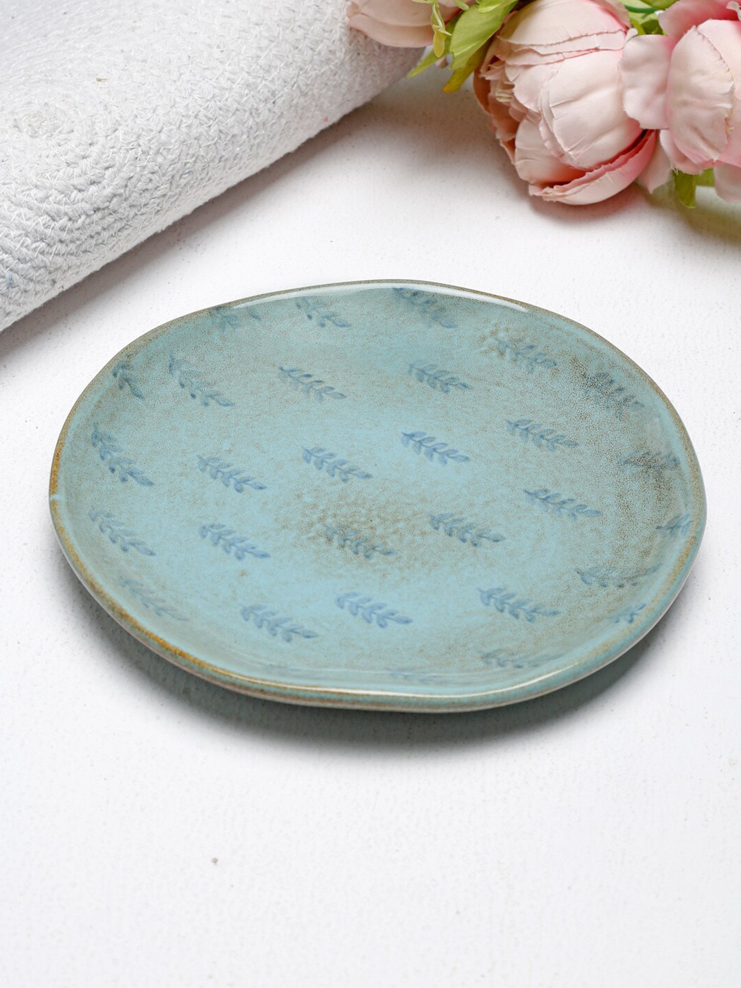 Buy Fabindia Blue Printed Ceramic Mudrita Hand Painted Glossy Plate