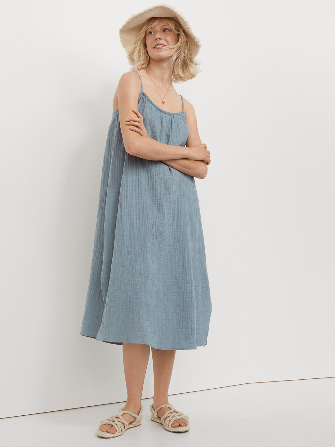 Buy H&M Women Blue Solid Slit Detail Dress Dresses for Women 14635260