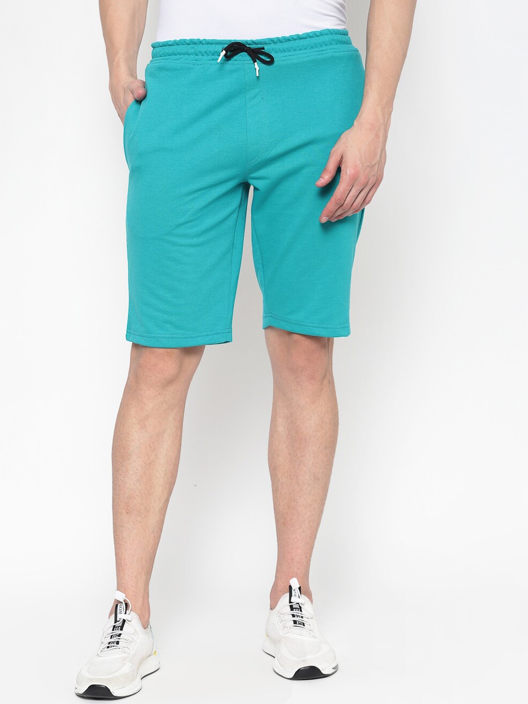 Buy PAUSE SPORT Men Turquoise Blue Slim Fit Mid Rise Regular Shorts ...