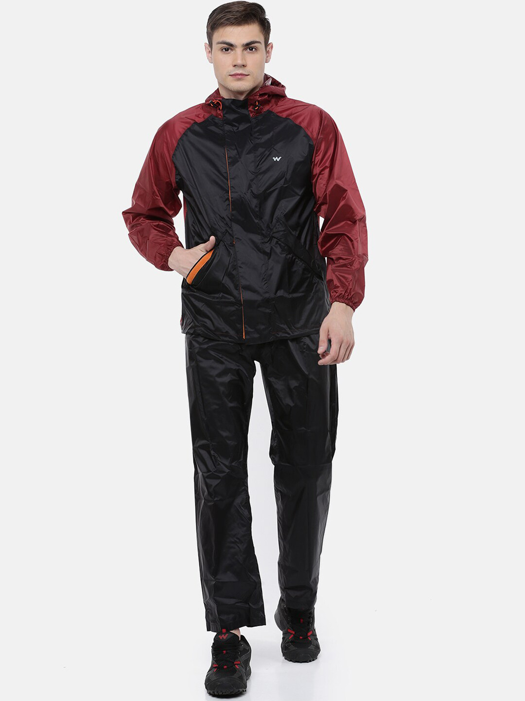 Buy Wildcraft Black & Maroon Colourblocked Rain Cheater Suit Rain