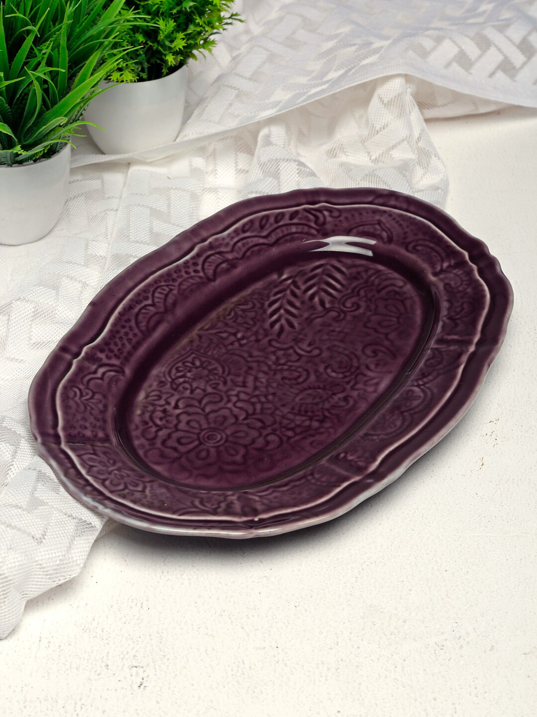 Buy Fabindia Purple & 1 Pieces Printed Ceramic Matte Plate Plates for
