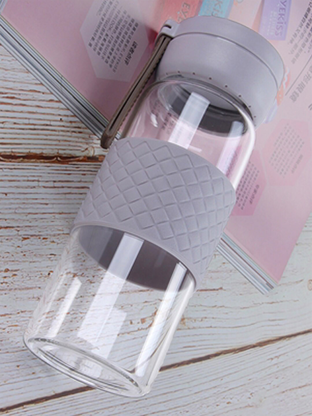 Buy YOYOSO Grey & Transparent Set Of 2 Glass Bottle With Silicon Cover