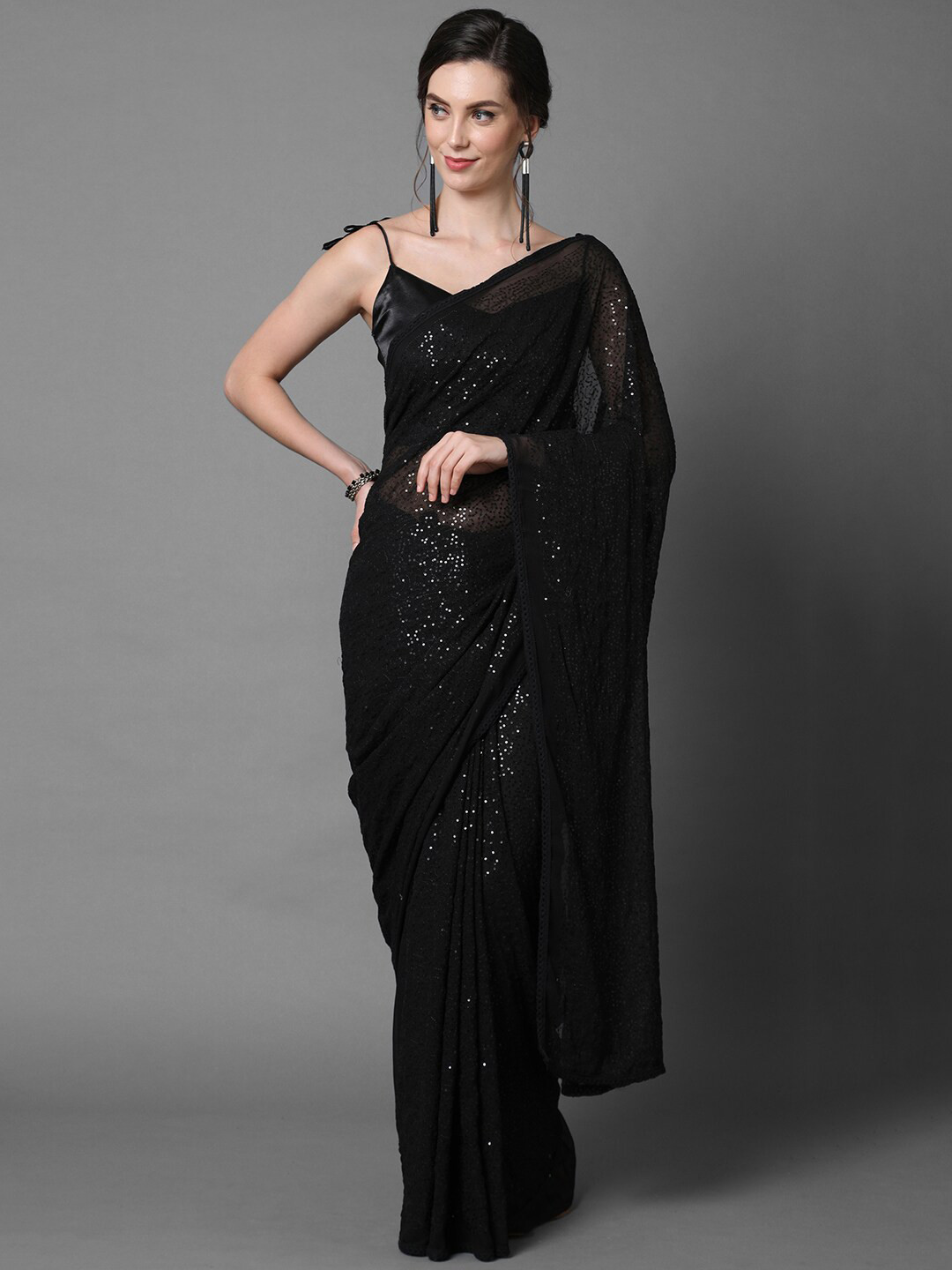 Buy Mitera Black Embellished Sequinned Saree - Sarees for Women 14636570 | Myntra