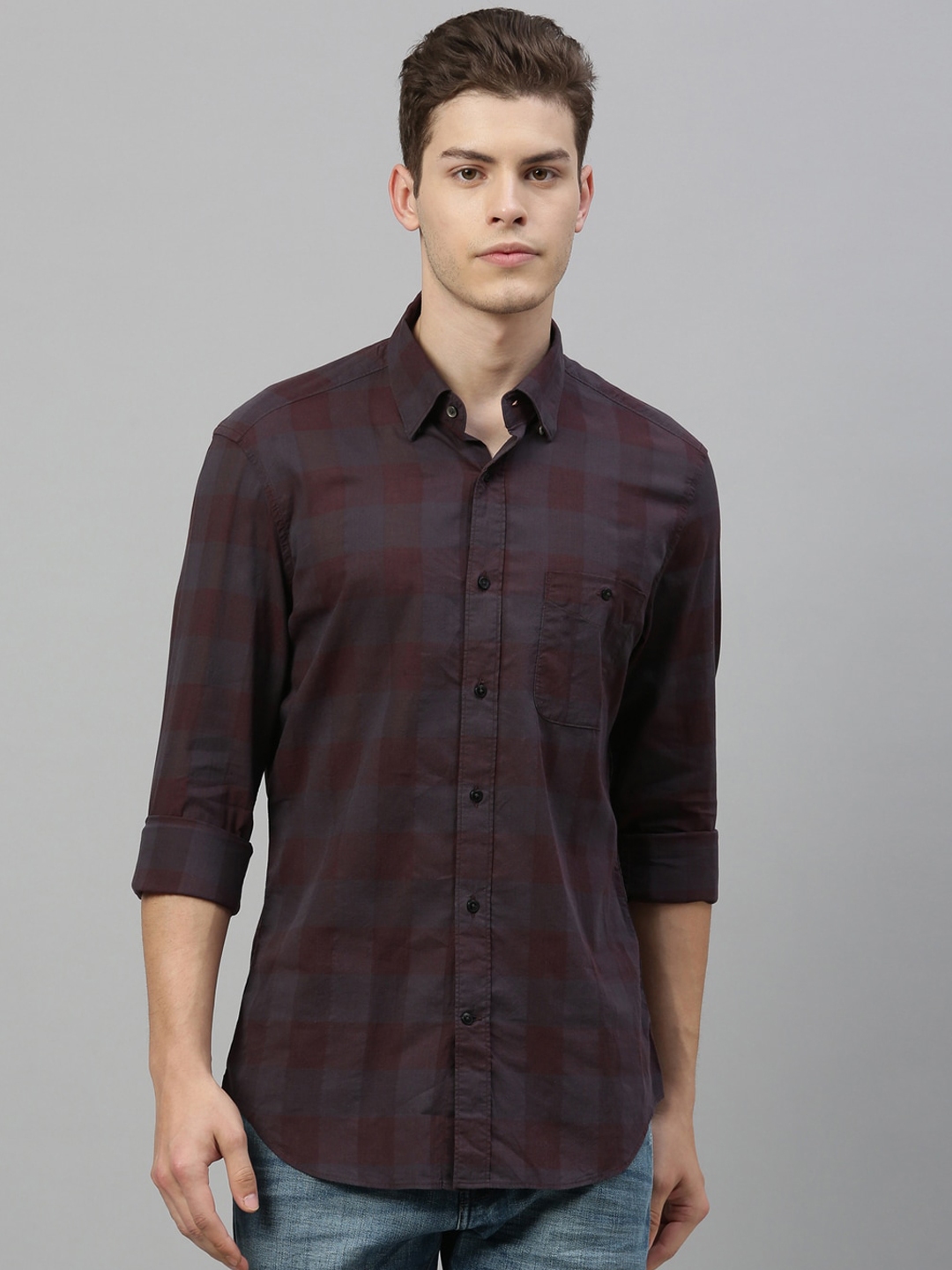 Buy RARE RABBIT Men Brown Tailored Fit Checked Casual Shirt - Shirts ...