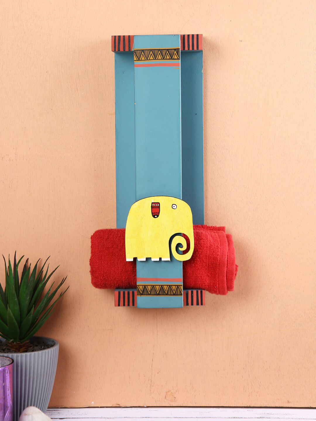 Buy Aapno Rajasthan Blue & Yellow Happy Elephant Towel Rack