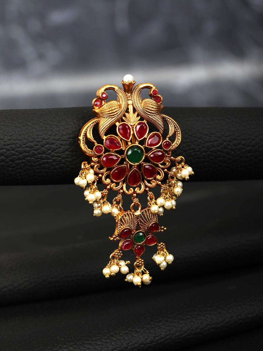 Buy Priyaasi Women Gold & Red Ruby Beads Hair Accessory Hair