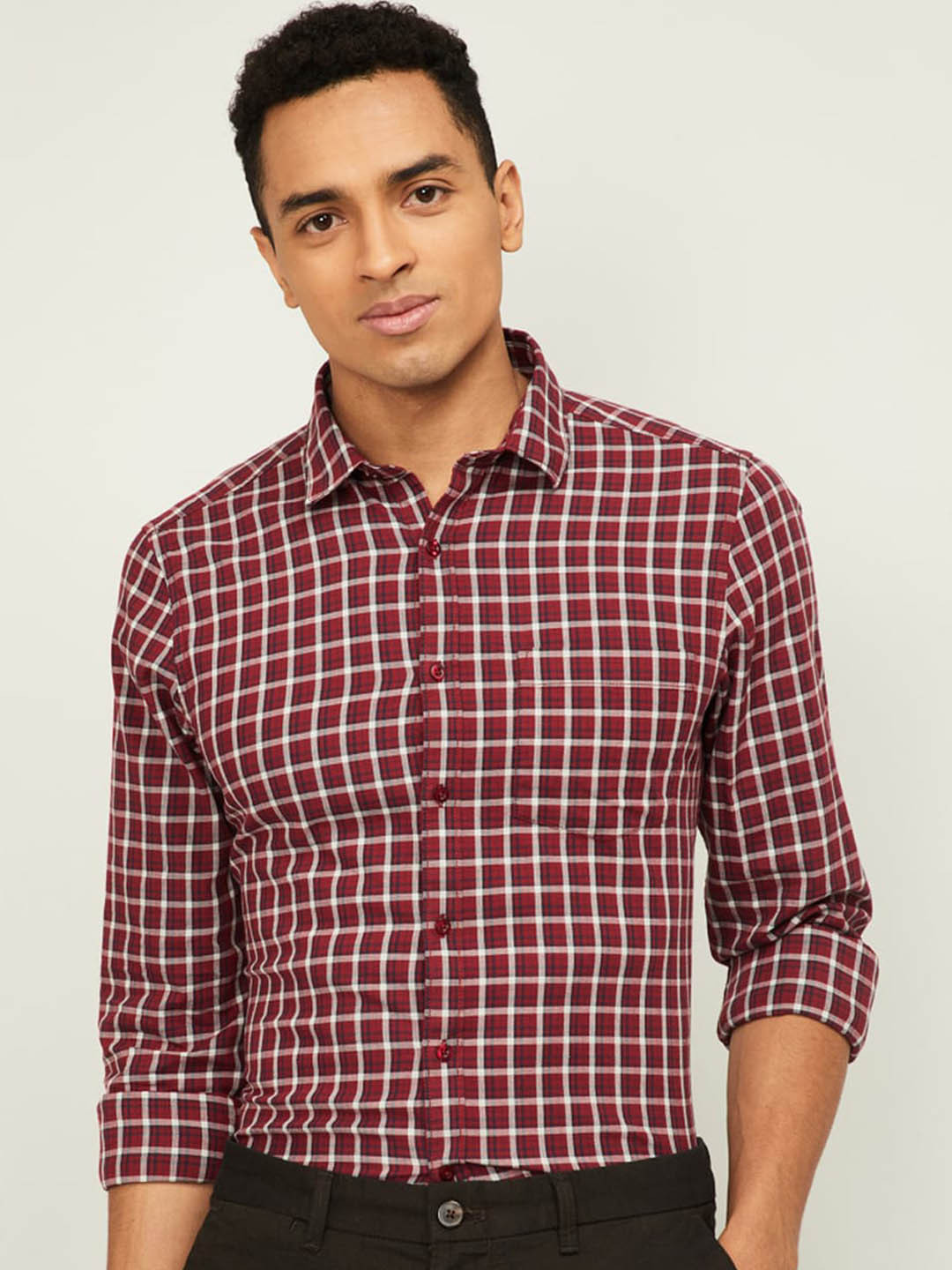 Buy Bossini Men Red & White Checked Cotton Casual Shirt - Shirts for ...