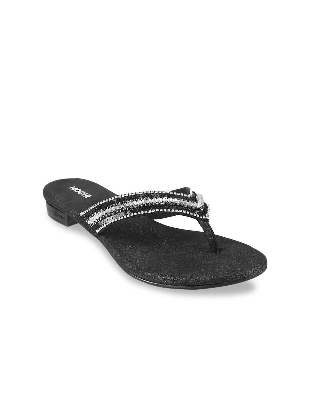 Buy Mochi Black Embellished Block Sandals - Heels for Women 14672960 | Myntra