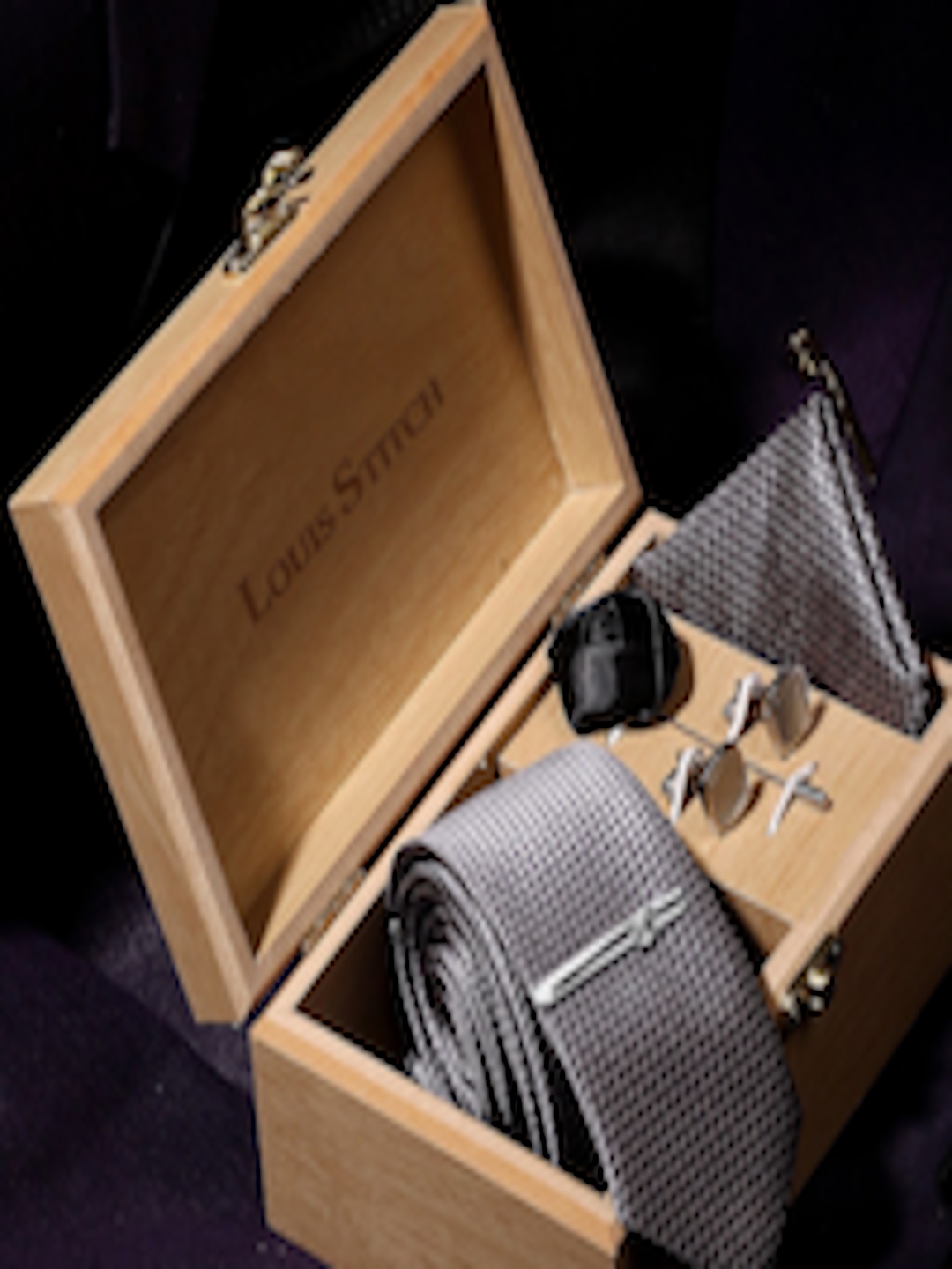 Buy LOUIS STITCH Men Black Set Of 3 Suit Accessories Set - Ties And ...