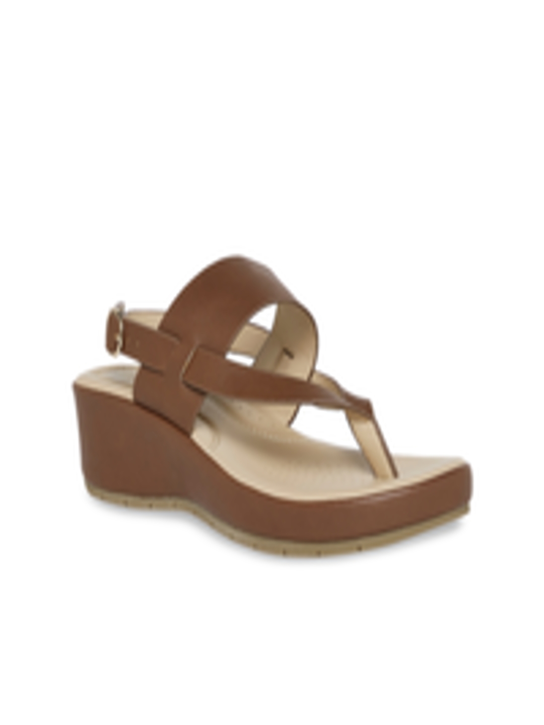 Buy Forever Glam By Pantaloons Tan Leather Wedge Sandals With Buckles ...