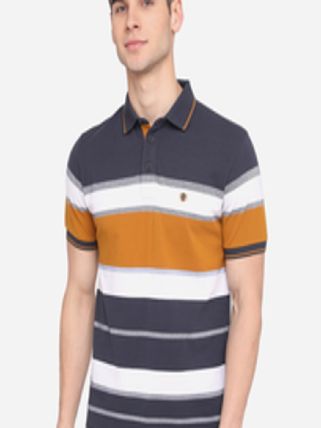 Buy JADE BLUE Men Multi Striped Polo Collar Slim Fit T Shirt - Tshirts ...