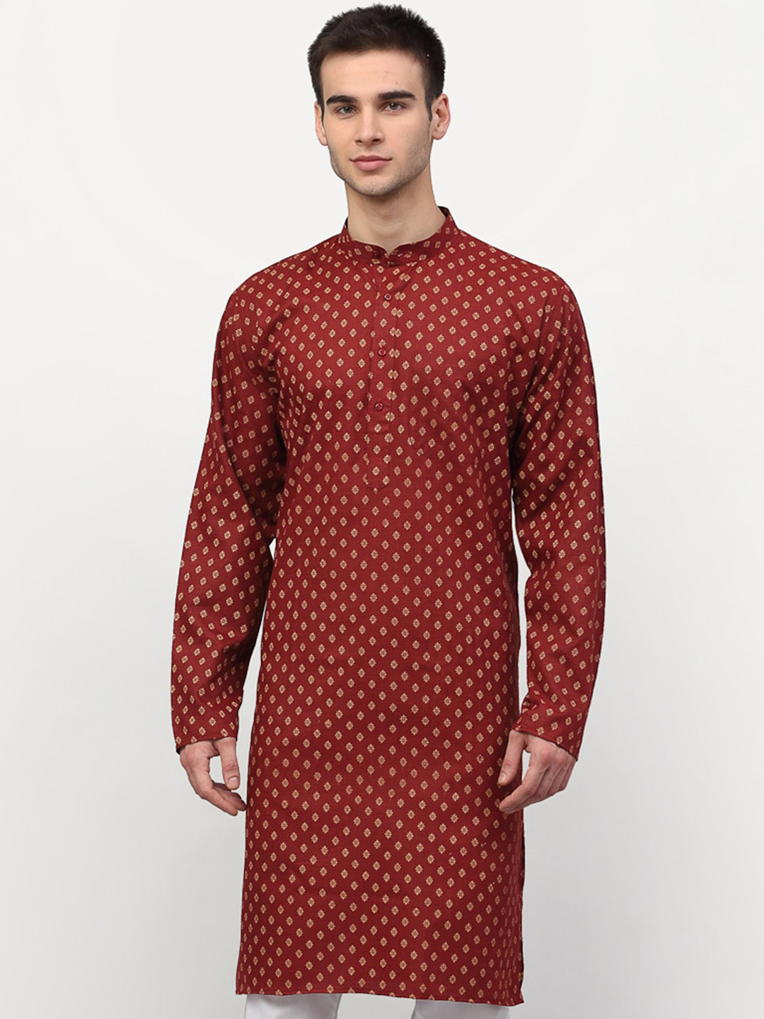 Buy Jompers Men Maroon Ethnic Motifs Flared Sleeves Thread Work Kurta
